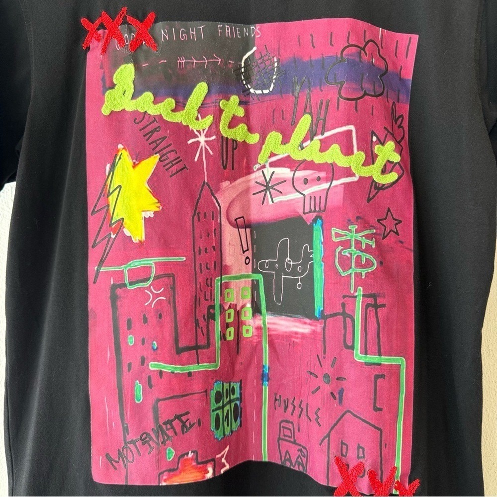 Bleeker & Mercer Mens Size S Black Tshirt Mixed Media Streetwear Graphic